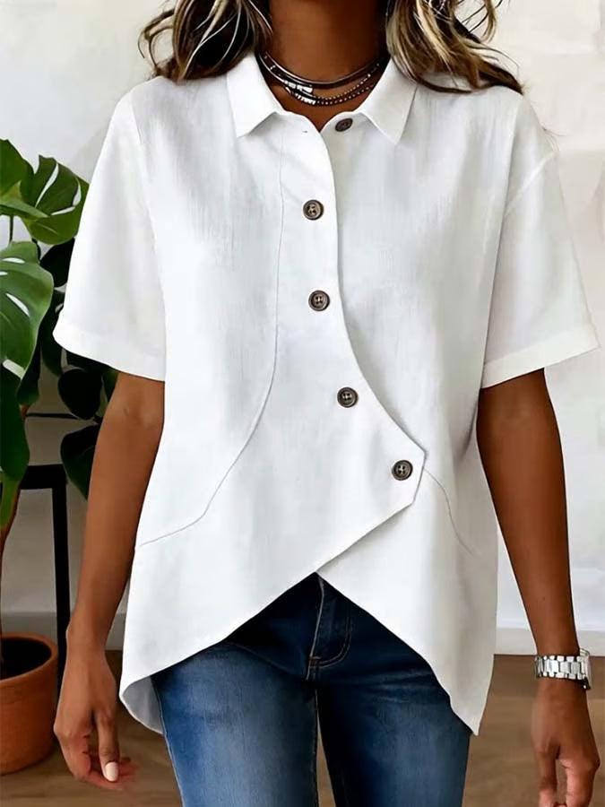 Camisa de mujer informal, lisa y de corte asimétrico