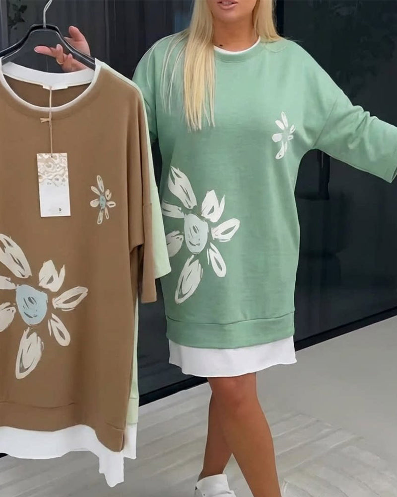 Vestido sudadera Cuello redondo Estampado Silvia