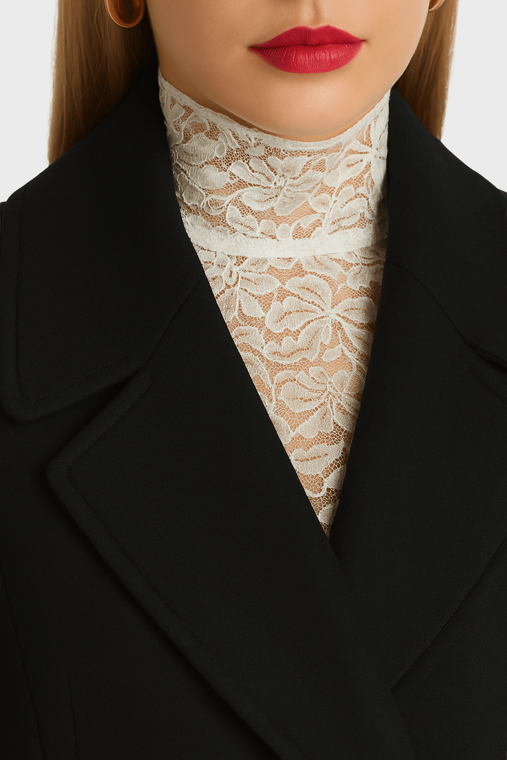 Estela | Elegante abrigo largo de lana negro de doble botonadura