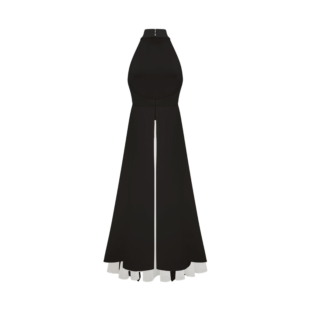 Vestido largo en capas con escote halter de Inés.