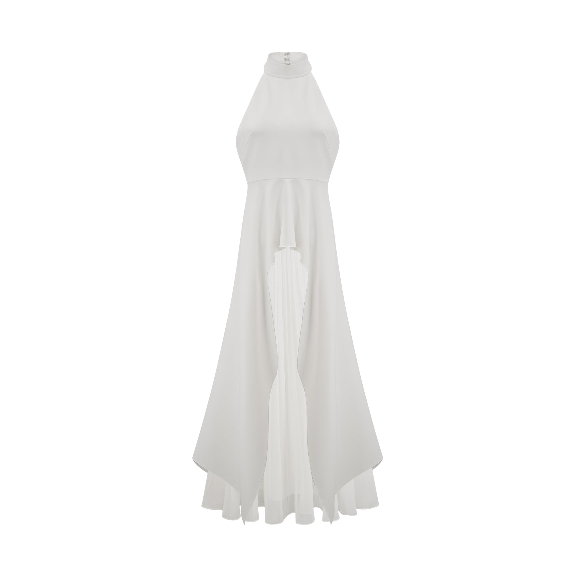 Vestido largo en capas con escote halter de Inés.
