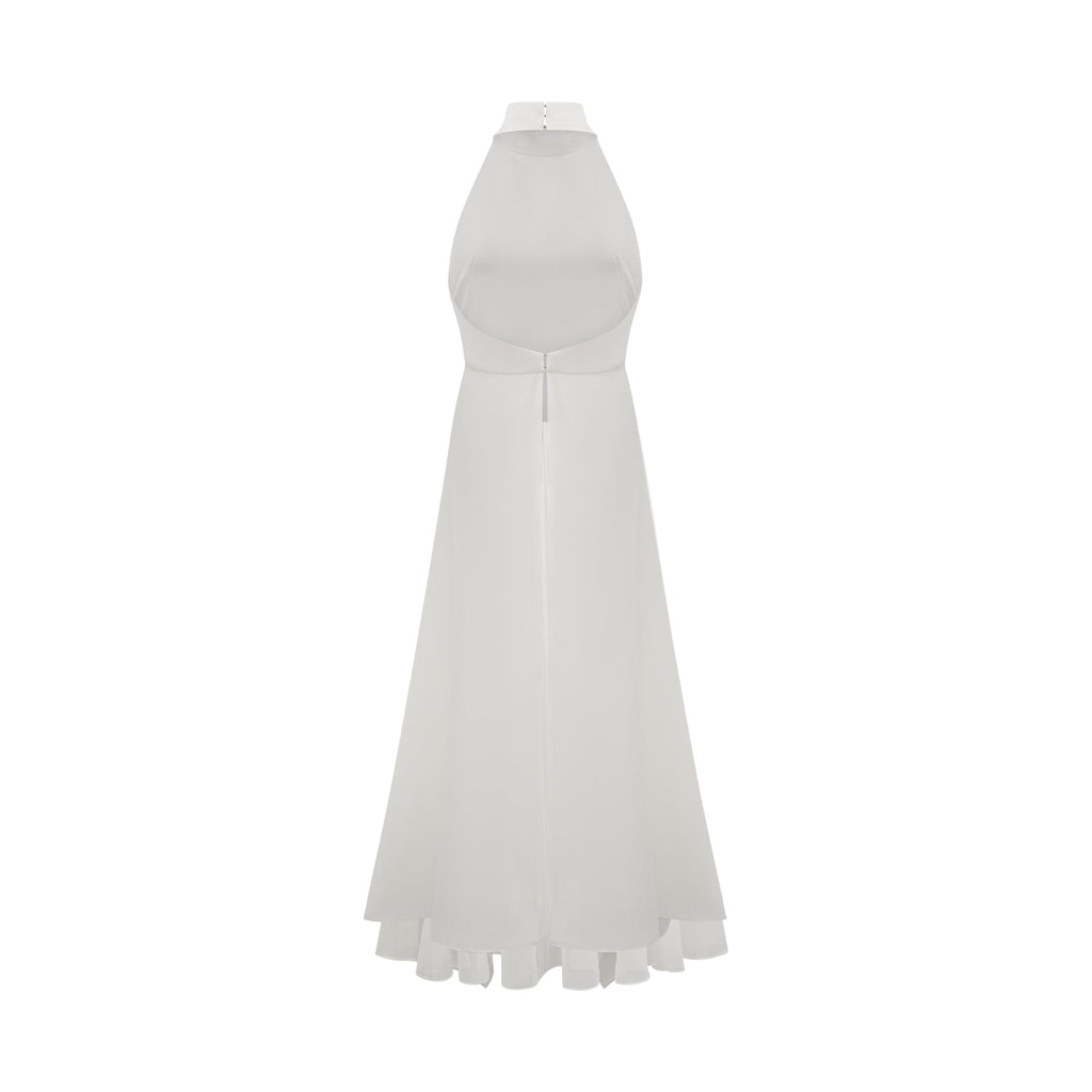 Vestido largo en capas con escote halter de Inés.