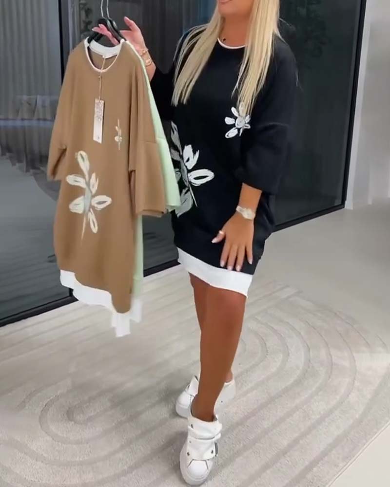 Vestido sudadera Cuello redondo Estampado Silvia