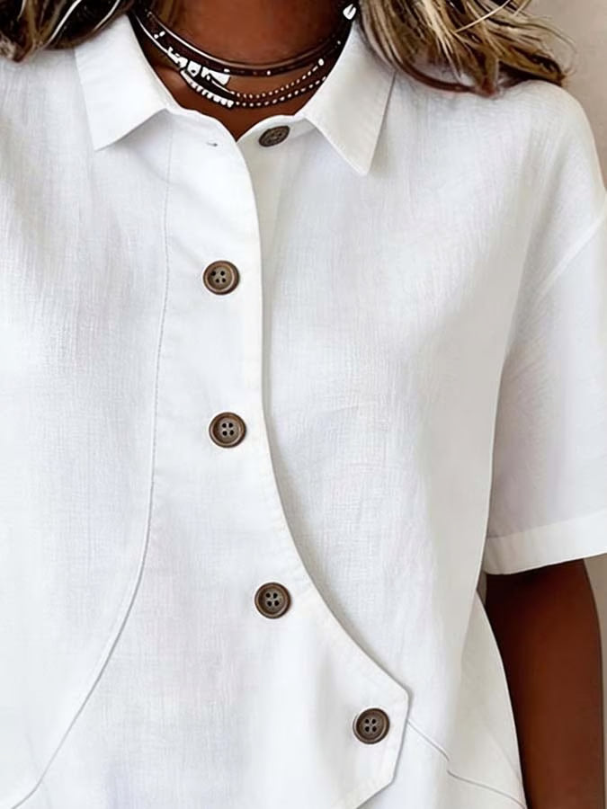 Camisa de mujer informal, lisa y de corte asimétrico