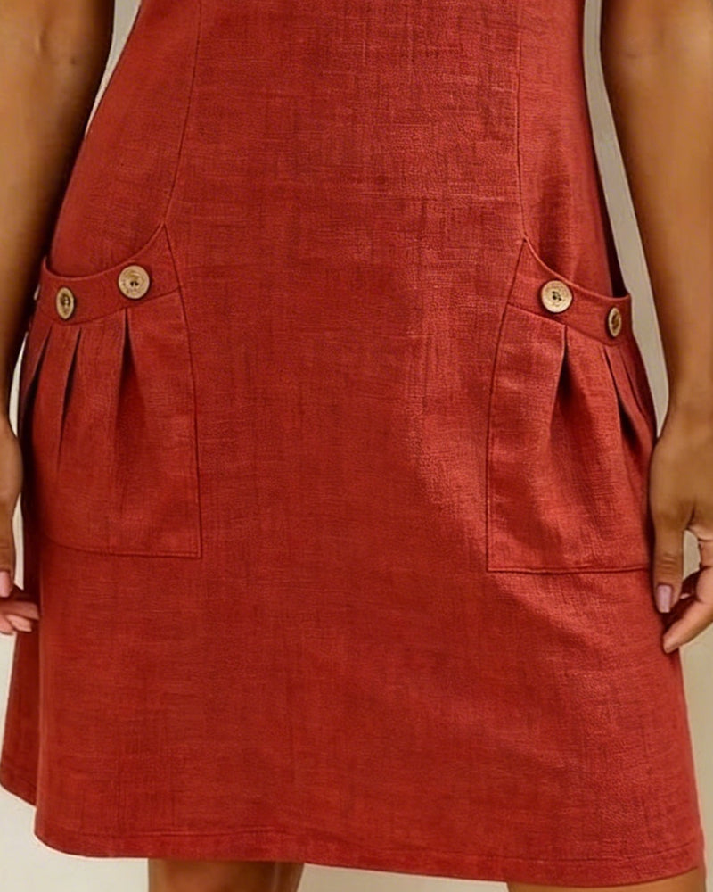 Vestido con cremallera y bolsillo de algodón y lino