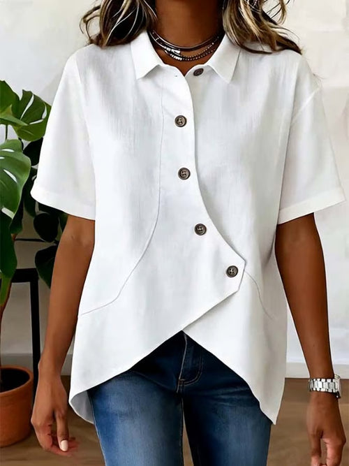 Camisa de mujer informal, lisa y de corte asimétrico