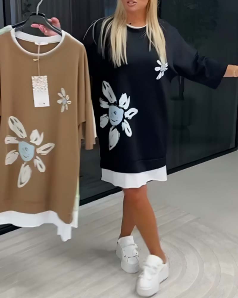 Vestido sudadera Cuello redondo Estampado Silvia