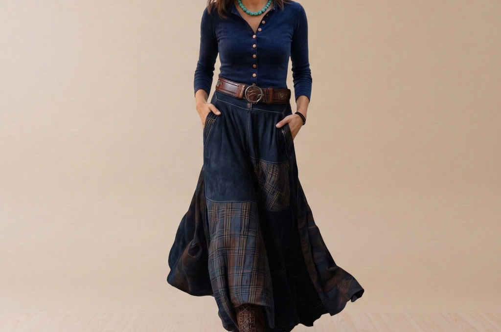 Azucena | Vestido maxi de ante con cinturón