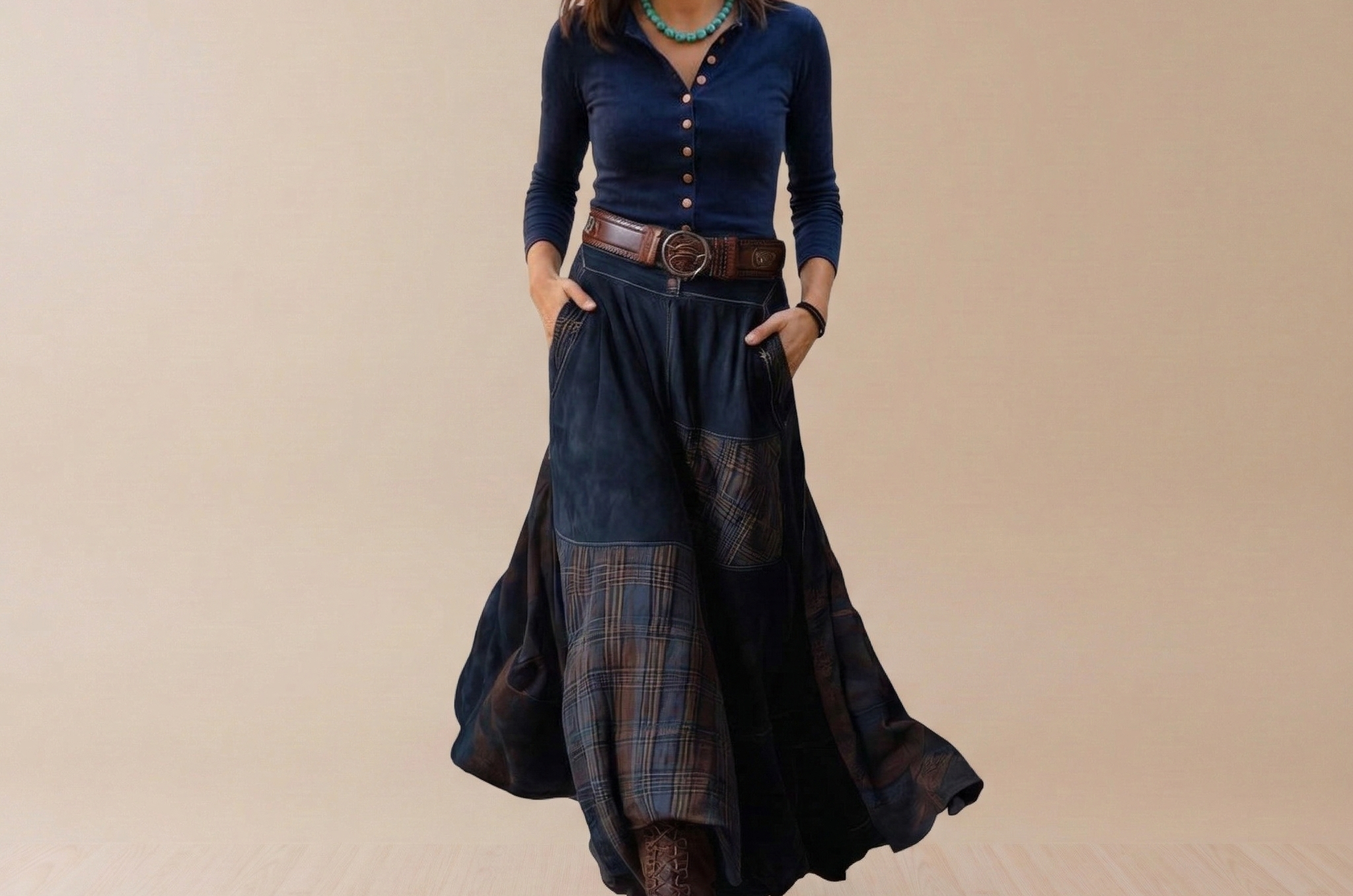 Azucena | Vestido maxi de ante con cinturón