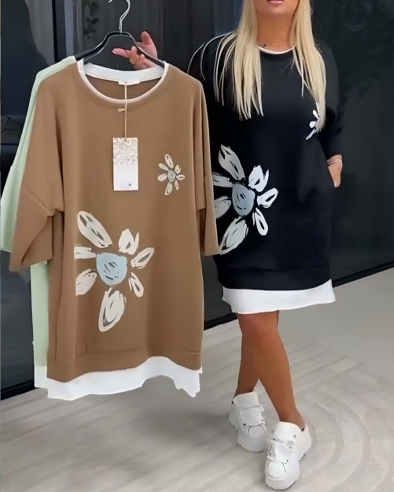 Vestido sudadera Cuello redondo Estampado Silvia