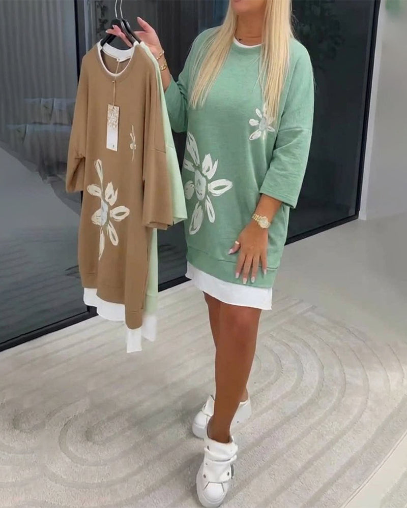 Vestido sudadera Cuello redondo Estampado Silvia