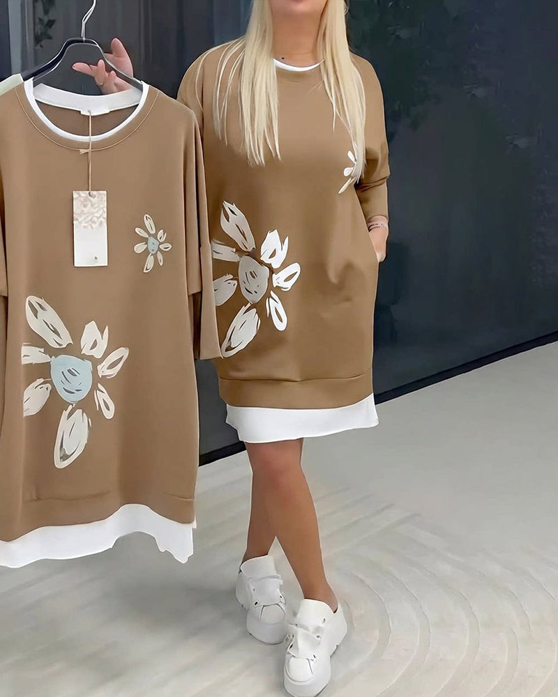 Vestido sudadera Cuello redondo Estampado Silvia