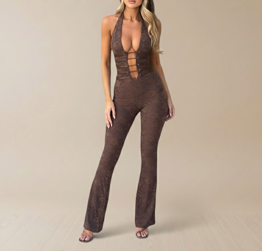 Kendra Mono Halter de Encaje con Espalda Ajustable