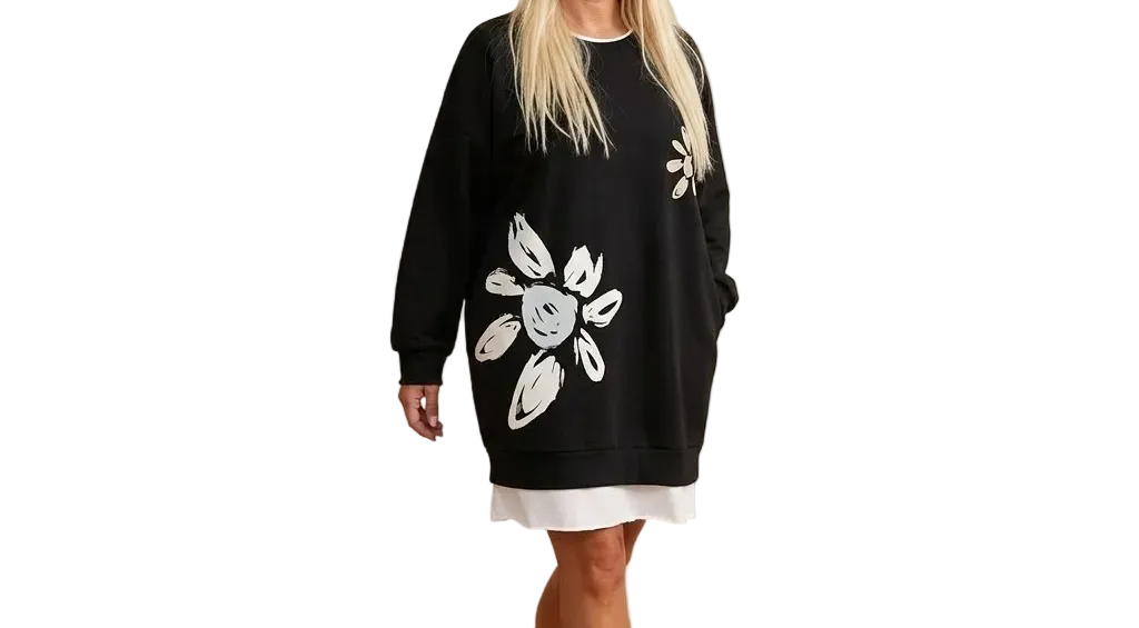 Vestido sudadera Cuello redondo Estampado Silvia