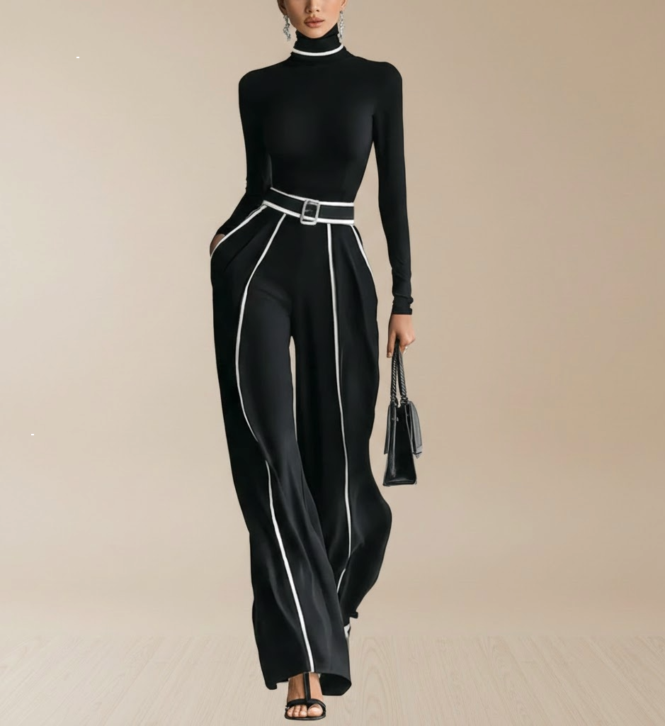 Emma | Conjunto elegante de dos piezas con cuello alto y pantalón ancho