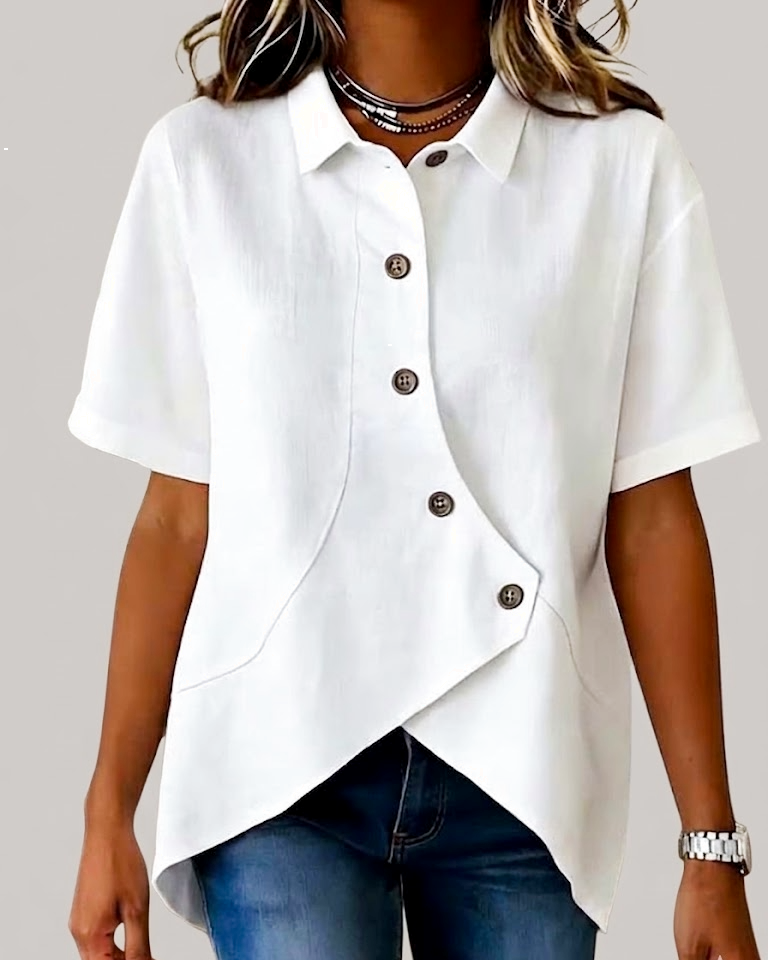 Camisa de mujer informal, lisa y de corte asimétrico