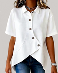 Camisa de mujer informal, lisa y de corte asimétrico