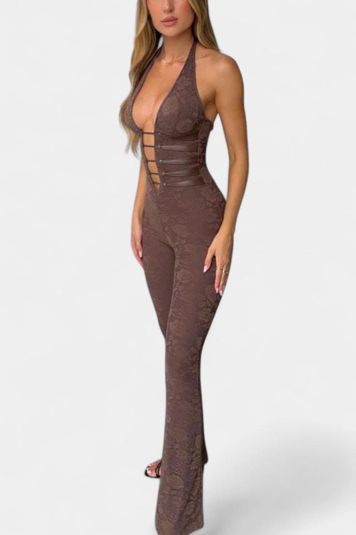 Kendra Mono Halter de Encaje con Espalda Ajustable