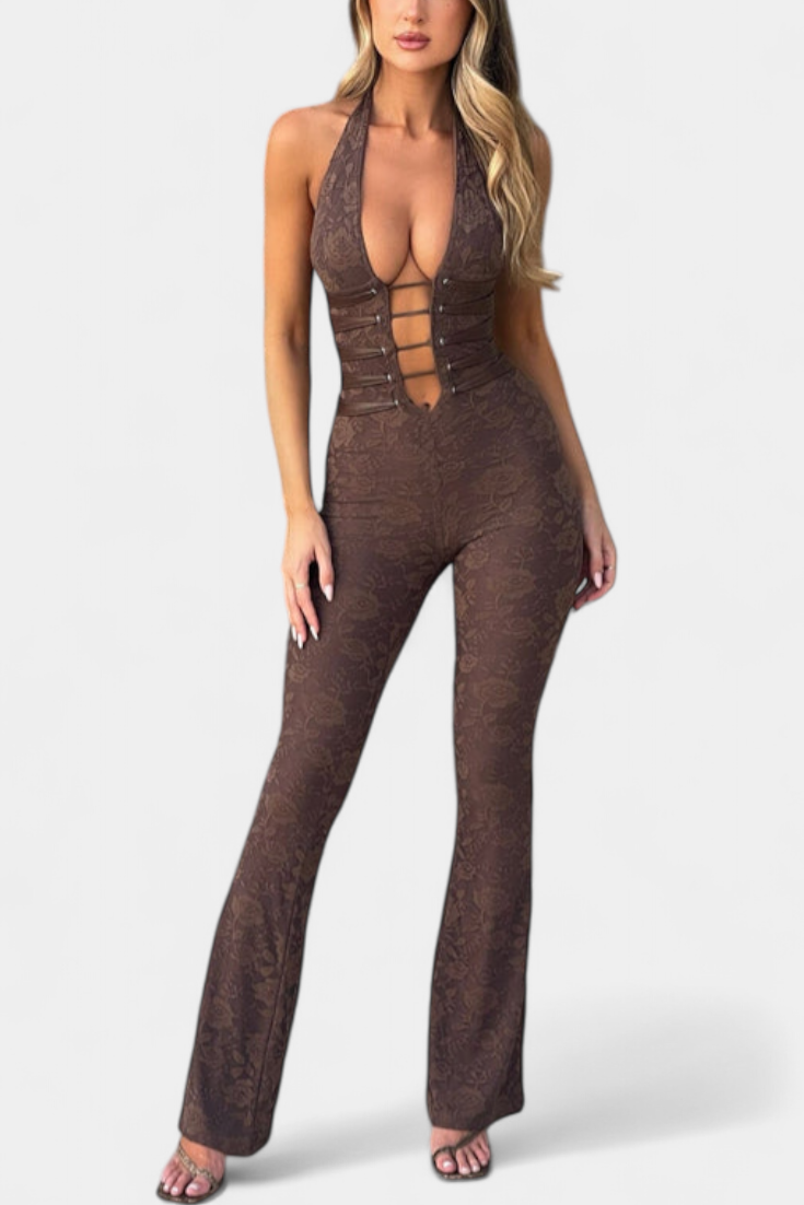 Kendra Mono Halter de Encaje con Espalda Ajustable